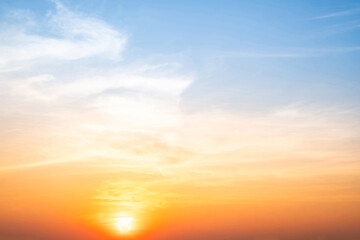 Beautiful , luxury soft gradient orange gold clouds and sunlight on the blue sky perfect for the background, take in evening,Twilight, Large size, high definition landscape photo