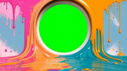 Colorful Swirl of Paint Opens a Circular Green Screen for Party or Creative Insert - Powered by Adobe