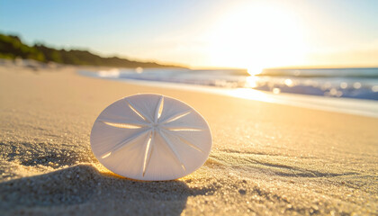 Sunset Beach Scene with Intricate Sand Dollar Detail