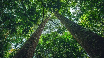 Fototapeta premium The towering trees of the Amazon Rainforest in Anavilhanas, with vines hanging down, creating a perfect habitat for exotic wildlife.