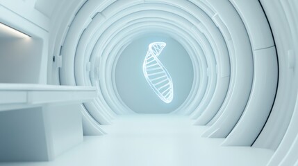 Obraz premium DNA in Futuristic White Tunnel, genetics , biotechnology