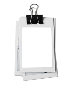 Vintage Polaroid, instant photo frame isolated in transparent PNG, polaroid frame - isolated design element, polaroids with black binder clip