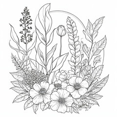 Fototapeta premium Elegant Botanical Line Art Black and White Floral Illustration