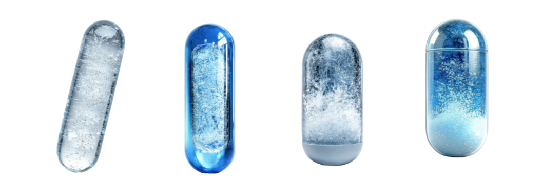 Chemical Reaction in Capsule Form. Transparent Background