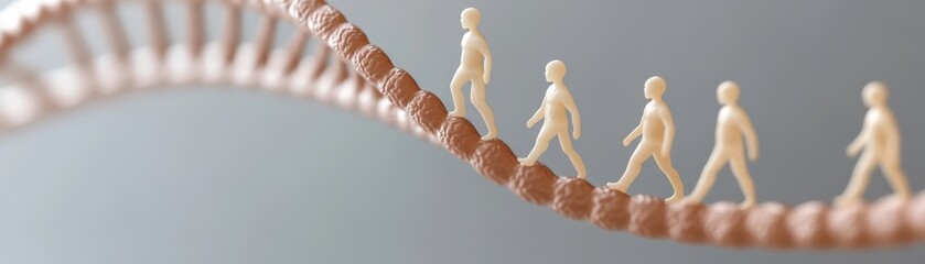 Obraz premium DNA Walk Figures on a Double Helix, Genetics, Biology