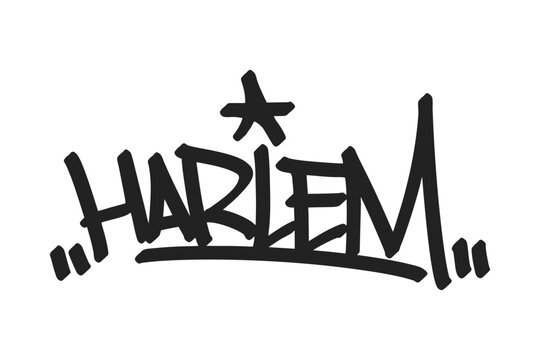 Harlem graffiti tag in bold black lettering on white background. Clean urban style, perfect for rich cultural heritage, hip hop, and creative street art projects.