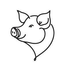 pig cartoon vector illustration  icon simple one line drawing