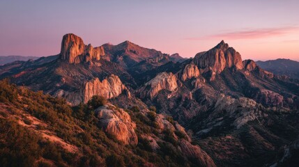 Dramatic Mountain Range at Sunset, Showcasing Natural Beauty and Outdoor Adventure Tourism, Ideal for Travel and Exploration Campaigns : Generative AI