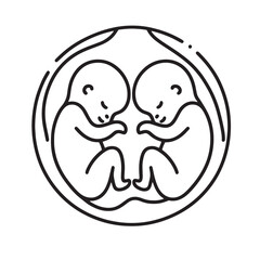 baby twins in womb  vector illustration simple one line drawing