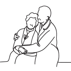 old man and woman couple vector illustration simple one line drawing