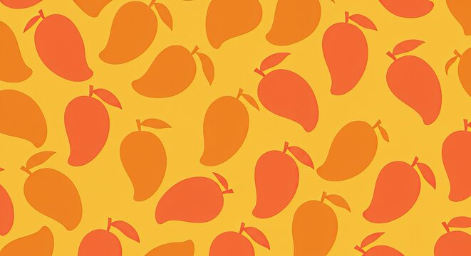 Vibrant mango fruit pattern on yellow background for summer design