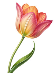 Single elegant pink and orange tulip flower blossom isolated transparent background