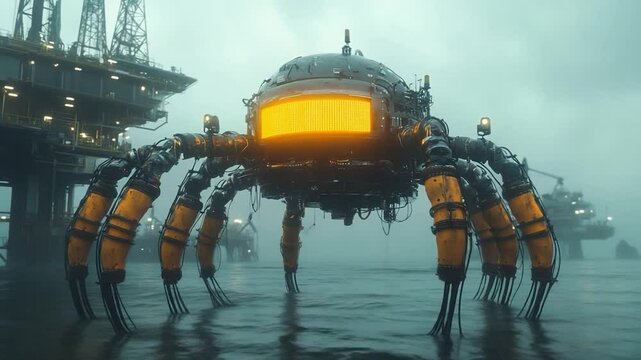 Steampunk spider robot offshore