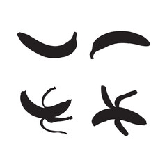 Obraz premium Banana Peel Silhouette Icon set Vector Design Illustration Isolated on White Background