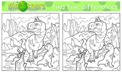 Obraz premium prehistoric funny dinosaur coloring book, find five differences