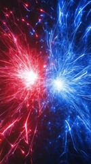 Abstract energy clash, red blue light, dark background, concept art