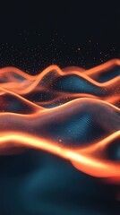 Abstract fiery waves, dark background, digital art, tech concept