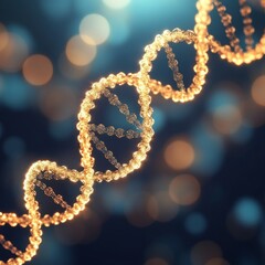 Golden DNA Strand on Dark Bokeh Background, science, genetics