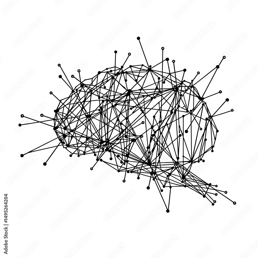 Aufkleber complex network of interconnected nodes and lines forming a cluster on a black background isolated w