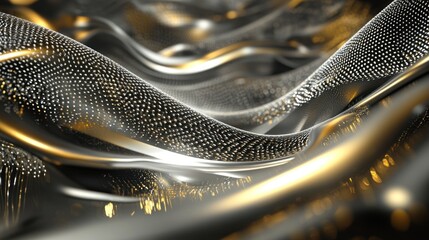 Abstract gold and silver waves, flowing digital texture, background