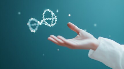 Hand presents DNA structure, Innovation , Science