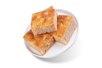 Apple cake in a plate on a white isolated background