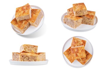 Apple cake in a plate on a white isolated background