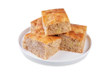 Apple cake in a plate on a white isolated background