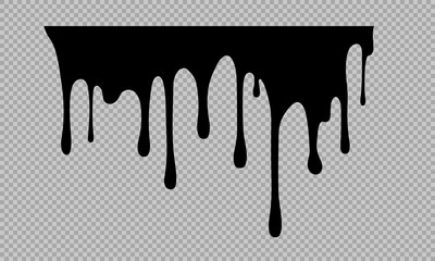 Flowing black liquid, spilled paint, ink splashes, vector illustration, oil drops or chocolate drops	