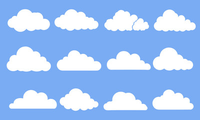 Cartoon clouds icons set. Vector flat weather clouds collection for kids app, cloudy landscape, blue sky, sky elements, flat design