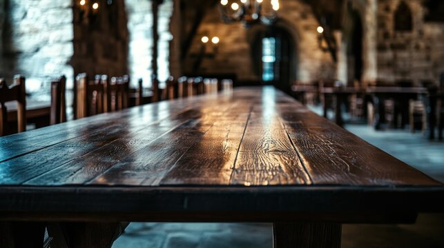 Long wooden table in a grand hall