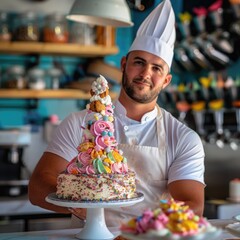 Celebrating creativity in a cafe show featuring a pastry chef with an elaborate dessert