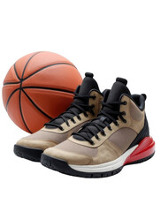 Beige basketball shoes and ball combo