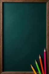Chalkboard background with school supply corner border, ample copy space , header, design, banner