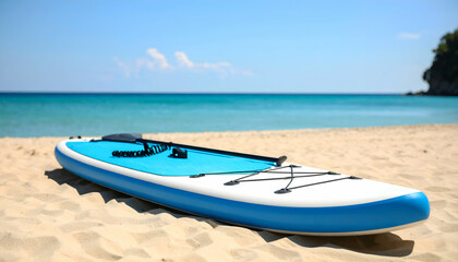 Inflatable Stand-Up Paddleboard on a Tropical Beach