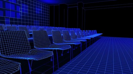 Naklejka premium Futuristic theater interior, wireframe design