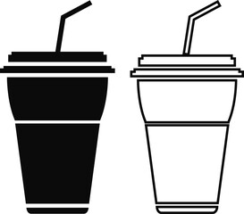 Coffee cup icons set black flat, outline styles. Paper cup logos template. Takeaway concept. Coffee house emblem, creative cafe vectors illustration symbols. Web site page, mobile app design elements.