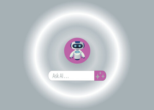 Ask AI .AI robot icon with and large input for questions and prompts.