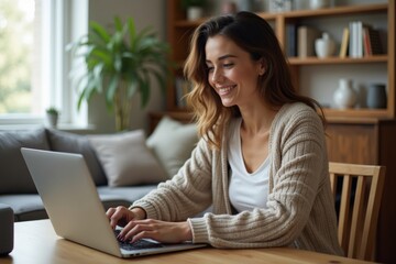 Double-checking before proceeding: Looking for photography ideas featuring a woman using a voice assistant speaker?