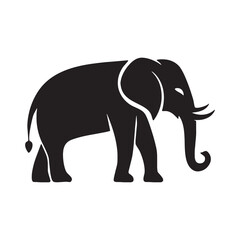 Fototapeta premium Simple black and white silhouette of a majestic elephant standing on a white background