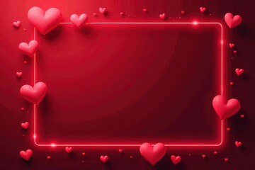 Red heart rectangle frame, vector illustration , Valentine's Day, romantic, border