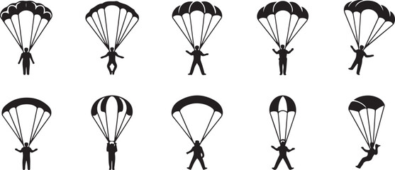 Parachutist Silhouette Icons Set for Extreme Sports