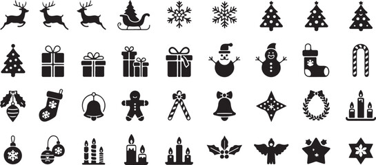 Collection of Black Christmas Icons and Symbols