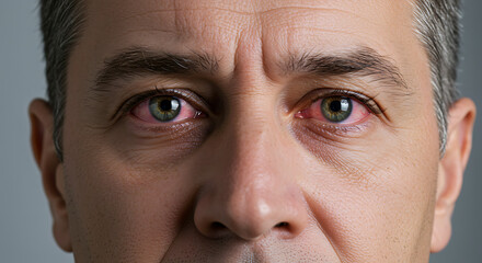 Obraz premium Closeup of a mans face with bloodshot eyes and furrowed brow