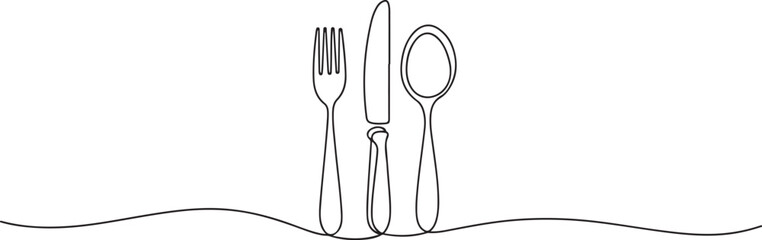 Continuous Line Drawing of Fork Knife and Spoon