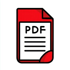 Bold Red PDF File Icon: Modern App UI Element for Download Button