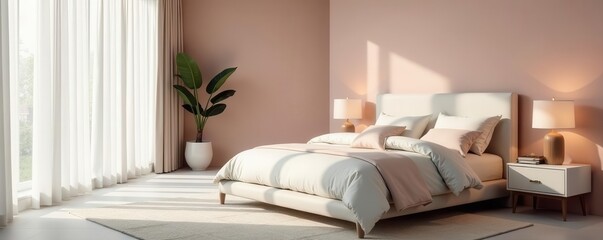 Subtle pastel bedroom, luxury furniture, clean lines, lines, home, texture