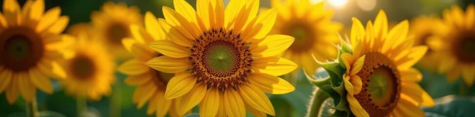 Obraz premium Vibrant sunflower center, pollen detail, copy space, blank space, design