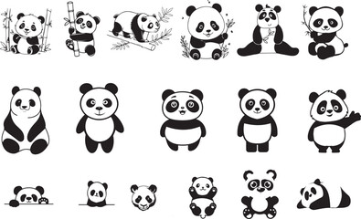 vector set of panda icons