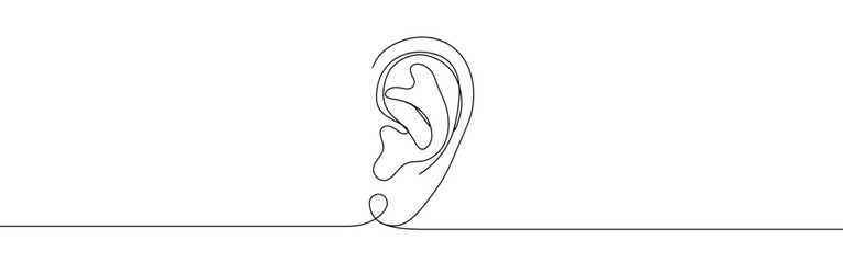 Ear continuous one line drawing. Hand drawn hearing symbol.